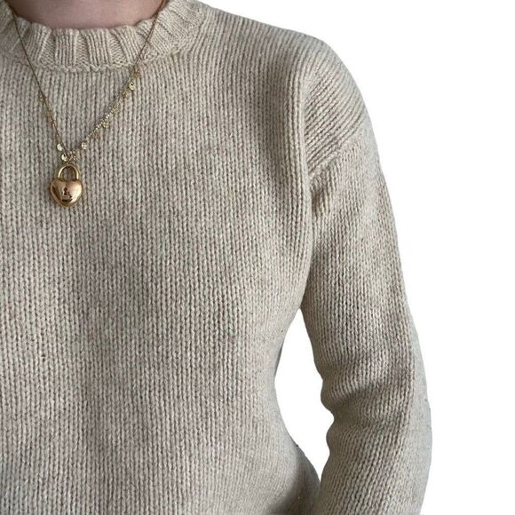 Vintage J. Crew Womens Cream 100% Wool Preppy Crewneck Sweater Sz S - Picture 4 of 8